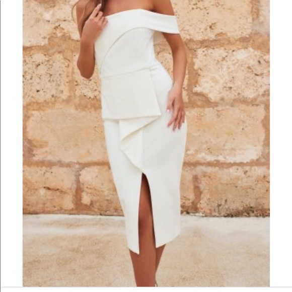 Stunning Lavish Alice Bardot Peplum Midi Dress in White - Picture 3 of 5